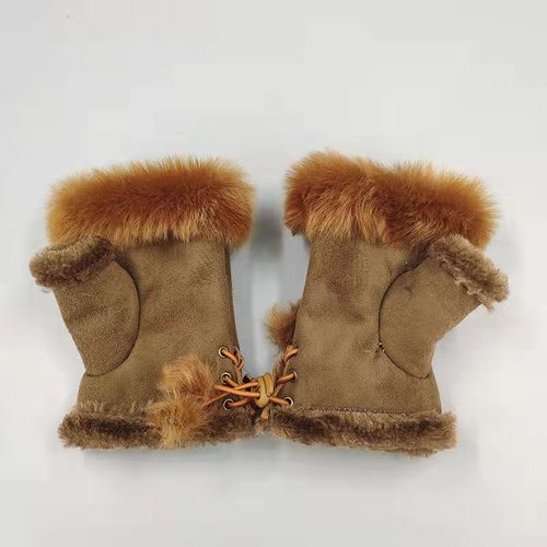 Rabbit Hair Half-finger Gloves Winter Warm Indoor Fingerless Gloves  Direct Sale Ladies Fingerless Gloves