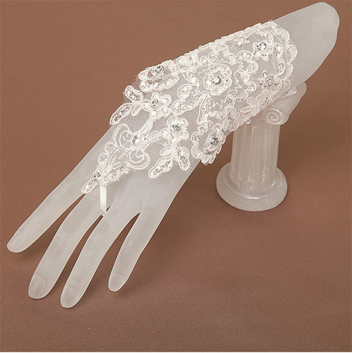 New European style fashion bridal sunscreen lace gloves hollowed out inlaid diamond short gloves