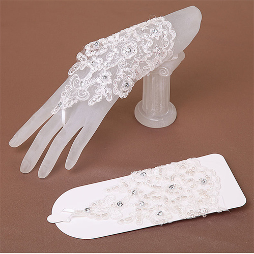 New European style fashion bridal sunscreen lace gloves hollowed out inlaid diamond short gloves