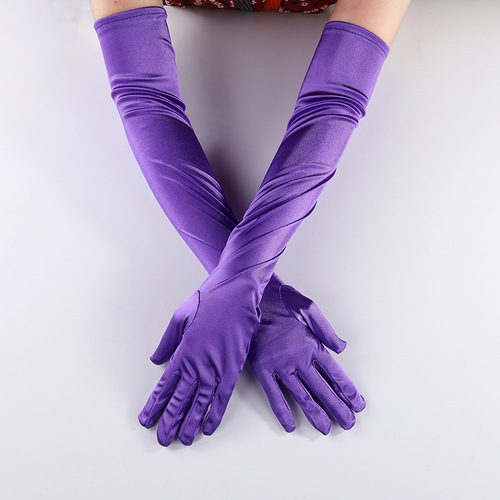 ZISUEX Satin Stretch cosplay Women's Halloween Gloves Sexy Dinner Show velvet wedding dress glove