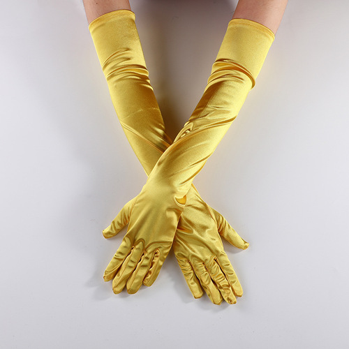 ZISUEX Satin Stretch cosplay Women's Halloween Gloves Sexy Dinner Show velvet wedding dress glove