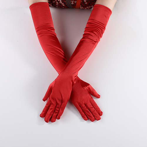 ZISUEX Satin Stretch cosplay Women's Halloween Gloves Sexy Dinner Show velvet wedding dress glove
