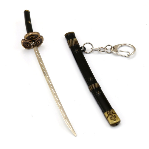 Roronoa Zoro Sword Keychain Anime one pieced Toy Buckle With Toolholder Scabbard Katana Sabre Car Key Chains Gift Keyrin