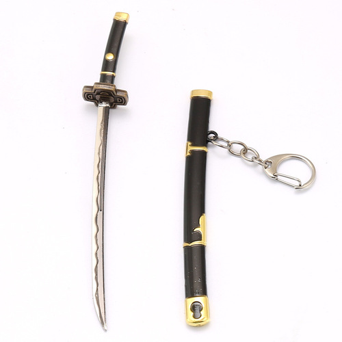 Roronoa Zoro Sword Keychain Anime one pieced Toy Buckle With Toolholder Scabbard Katana Sabre Car Key Chains Gift Keyrin