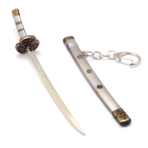 Roronoa Zoro Sword Keychain Anime one pieced Toy Buckle With Toolholder Scabbard Katana Sabre Car Key Chains Gift Keyrin