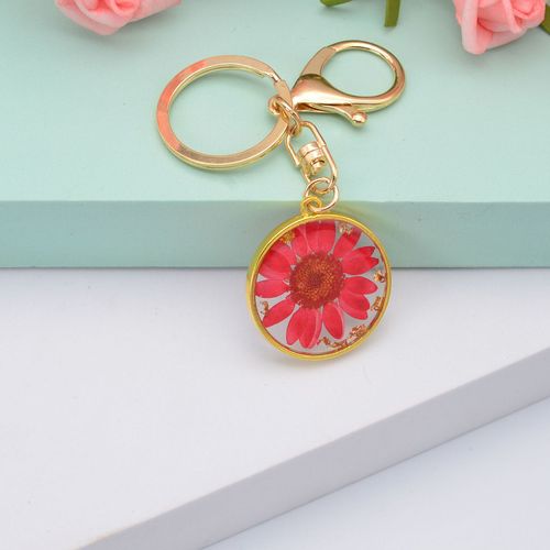 Daisy flower keychain Crystal drop glue round hanging fashion simple women's bag car small gift accessories