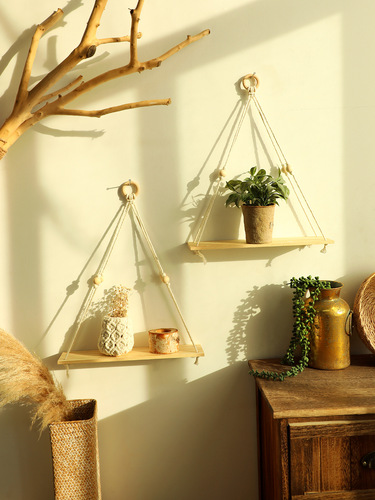 Wooden Wall shelf Decoration Wall Mounted Shelves For bedroom Plant Flower Wood Swing Hanging Rope Home Decoration