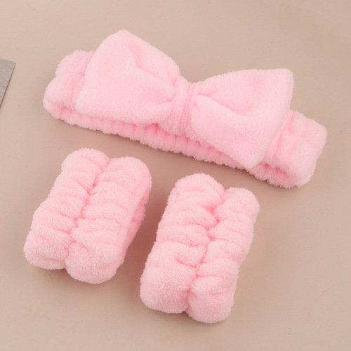 Girl Facial Makeup Hairband Microfiber Elastic Water-Absorb Wristband and Hairband Bow Design Wash Face