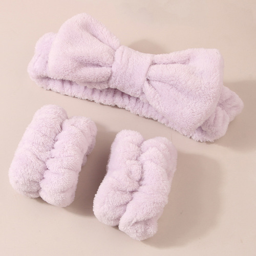 Girl Facial Makeup Hairband Microfiber Elastic Water-Absorb Wristband and Hairband Bow Design Wash Face