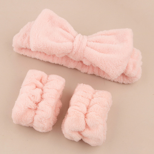 Girl Facial Makeup Hairband Microfiber Elastic Water-Absorb Wristband and Hairband Bow Design Wash Face