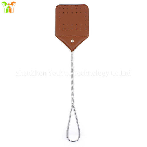 Household Metal Handle PU Leather Fly Swatter Portable Manual Fly Swatters Washable Handheld Bug Zapper