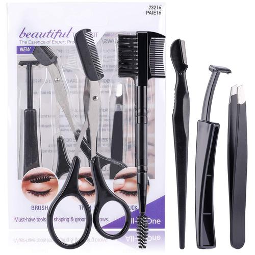 5 in 1 Eyebrow Tweezers Scissors Razors Set Eyebrow Trimmer Shaver Shaper Spoolie Brows Brushes Eyebrow Grooming Kit