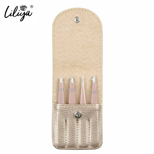 Professional Stainless Steel Tweezers 4Pcs Brows Eyebrow Hair Remove Tweezers Set