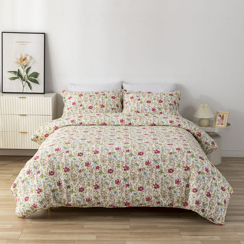 Light Weight 3 Piece Cotton Blend Reversible Floral Geometric Patchwork Patterns Bedspread Coverlet Bed Coverlet Set Qui