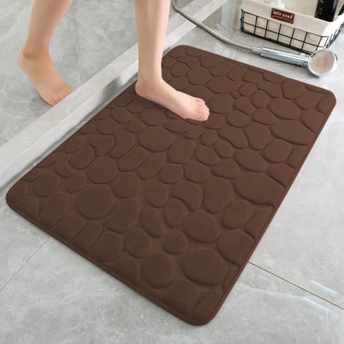 Cobblestone Memory Foam Bathroom Shower Floor Mat Rugs Quick Dry Absorbent Sutera Non-Slip Stone Bath Mat