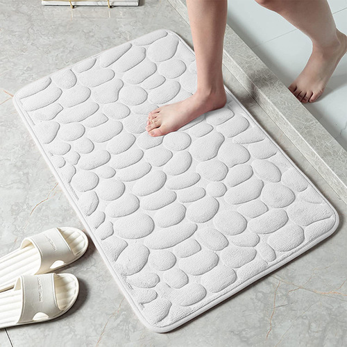 Cobblestone Memory Foam Bathroom Shower Floor Mat Rugs Quick Dry Absorbent Sutera Non-Slip Stone Bath Mat