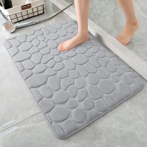 Cobblestone Memory Foam Bathroom Shower Floor Mat Rugs Quick Dry Absorbent Sutera Non-Slip Stone Bath Mat