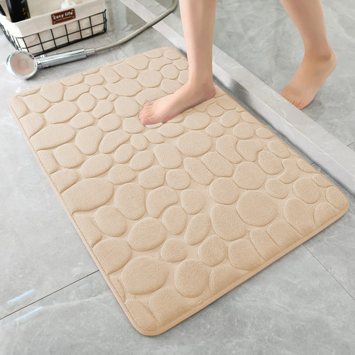 Cobblestone Memory Foam Bathroom Shower Floor Mat Rugs Quick Dry Absorbent Sutera Non-Slip Stone Bath Mat