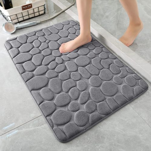 Cobblestone Memory Foam Bathroom Shower Floor Mat Rugs Quick Dry Absorbent Sutera Non-Slip Stone Bath Mat