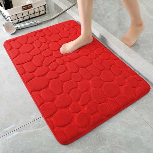 Cobblestone Memory Foam Bathroom Shower Floor Mat Rugs Quick Dry Absorbent Sutera Non-Slip Stone Bath Mat