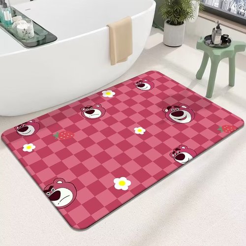 High Quality Anti-Slip Fast Drying Rubber Coloured Pink Soft Diatomite Bath Mat