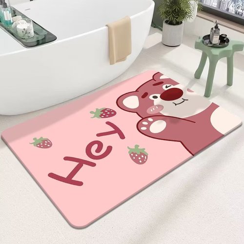 High Quality Anti-Slip Fast Drying Rubber Coloured Pink Soft Diatomite Bath Mat