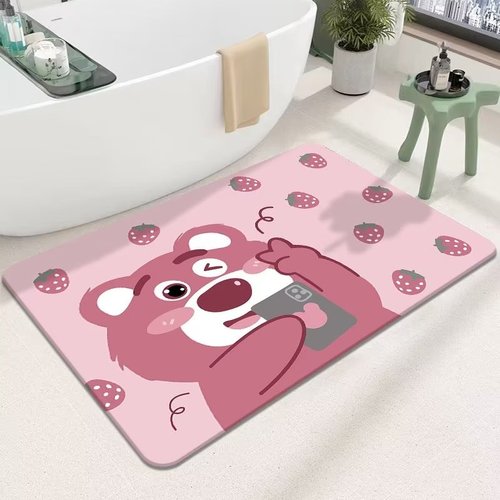High Quality Anti-Slip Fast Drying Rubber Coloured Pink Soft Diatomite Bath Mat