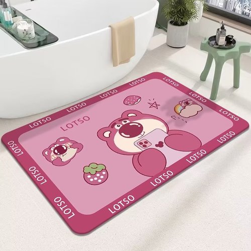High Quality Anti-Slip Fast Drying Rubber Coloured Pink Soft Diatomite Bath Mat