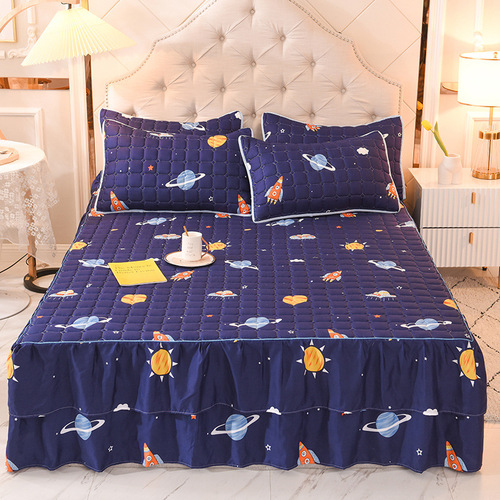 100% Polyester Decorative Bed Skirt Plain Fabric King Queen Bed Skirt