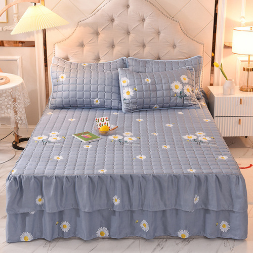 100% Polyester Decorative Bed Skirt Plain Fabric King Queen Bed Skirt