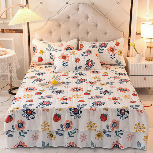 100% Polyester Decorative Bed Skirt Plain Fabric King Queen Bed Skirt
