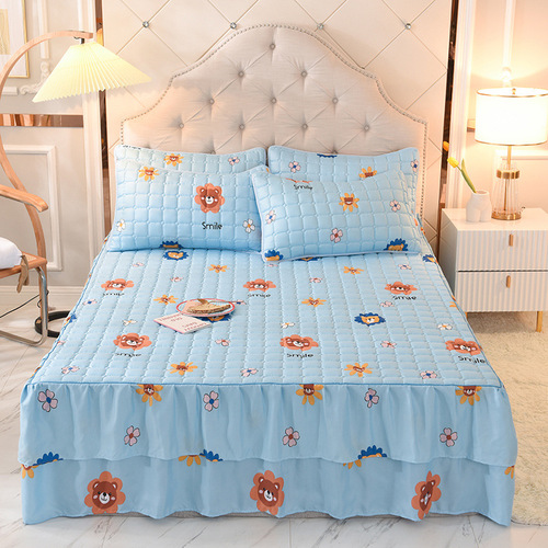 100% Polyester Decorative Bed Skirt Plain Fabric King Queen Bed Skirt