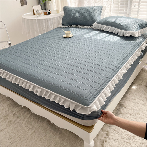 Latex mat three piece set lace ice silk mat fitted sheet bed skirt non slip mattress protective cover