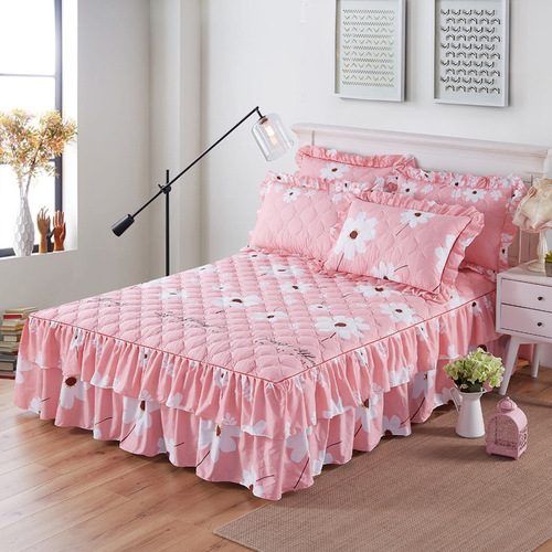 2022 direct sales quilted thickened bed skirt double lace bed cover aloe vera cotton bedsheet  1.5m 1.8m