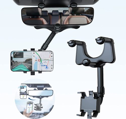 Rotatable and Retractable Car Phone Holder -2022 New Multifunctional Rearview Mirror Phone Holder for car, Universal 360