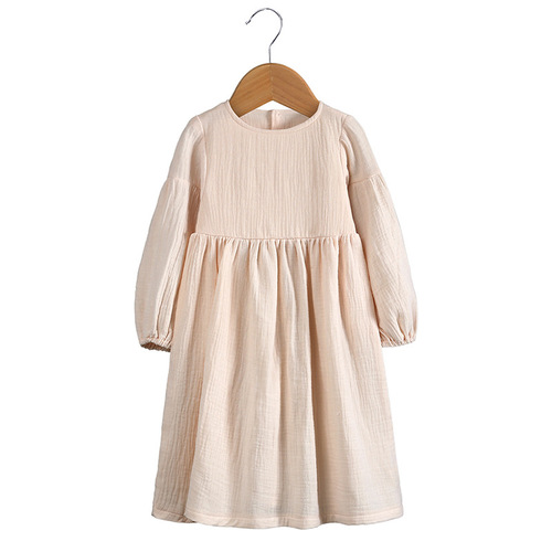 Kids Girls Clothes Toddler Baby Girl Dresses Linen Cotton Outfits Long Sleeve Dress