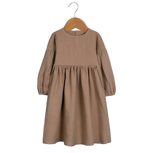 Kids Girls Clothes Toddler Baby Girl Dresses Linen Cotton Outfits Long Sleeve Dress