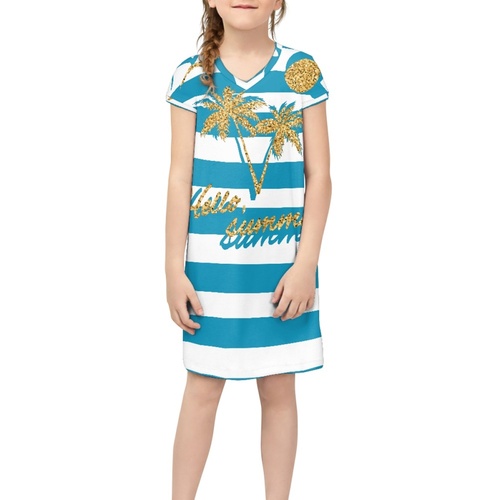 Kids Clothing Girls Party Dress 2023 Fashion New Style Clothes Short Skirt Traditional Polynesian Tattoo Design Short Sl