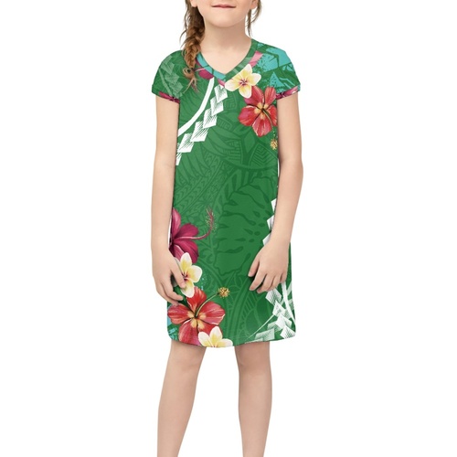 Kids Clothing Girls Party Dress 2023 Fashion New Style Clothes Short Skirt Traditional Polynesian Tattoo Design Short Sl