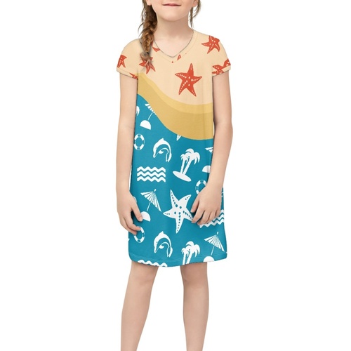 Kids Clothing Girls Party Dress 2023 Fashion New Style Clothes Short Skirt Traditional Polynesian Tattoo Design Short Sl