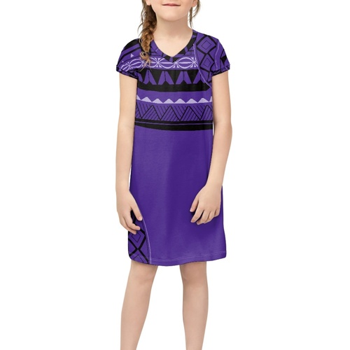 Kids Clothing Girls Party Dress 2023 Fashion New Style Clothes Short Skirt Traditional Polynesian Tattoo Design Short Sl