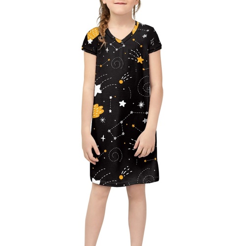 Kids Clothing Girls Party Dress 2023 Fashion New Style Clothes Short Skirt Traditional Polynesian Tattoo Design Short Sl