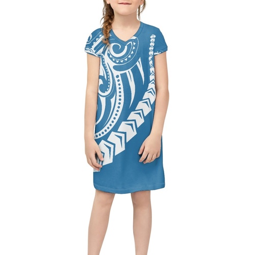 Kids Clothing Girls Party Dress 2023 Fashion New Style Clothes Short Skirt Traditional Polynesian Tattoo Design Short Sl