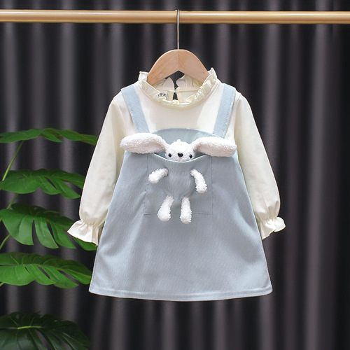 High Quality Best Price Sweet Princess Dress Western Style Knee Length O Neck Long Sleeve  For 1-6 Years Old Girls