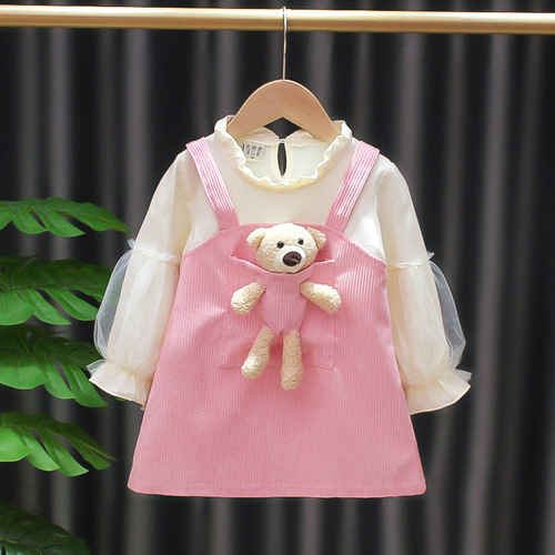 High Quality Best Price Sweet Princess Dress Western Style Knee Length O Neck Long Sleeve  For 1-6 Years Old Girls