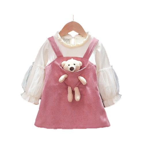 High Quality Best Price Sweet Princess Dress Western Style Knee Length O Neck Long Sleeve  For 1-6 Years Old Girls