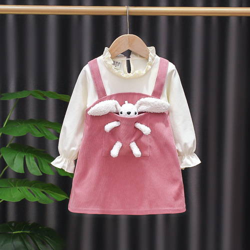 High Quality Best Price Sweet Princess Dress Western Style Knee Length O Neck Long Sleeve  For 1-6 Years Old Girls