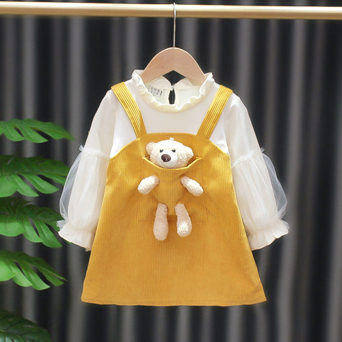 High Quality Best Price Sweet Princess Dress Western Style Knee Length O Neck Long Sleeve  For 1-6 Years Old Girls