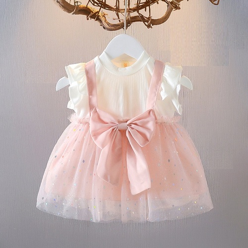 Summer Bow Baby Dress Academic Style Princess Birthday Party Mesh Dress