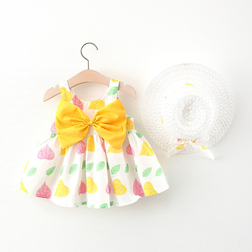 Summer Girls Big Bow Sleeveless A-Line Cotton Infant Toddlers Clothing Girls Dresses with Hat